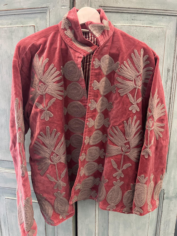 Anouska jakke velur med broderier gammel rosa