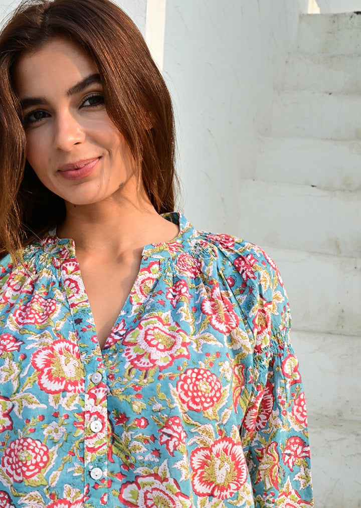 Opio bluse turquise/red