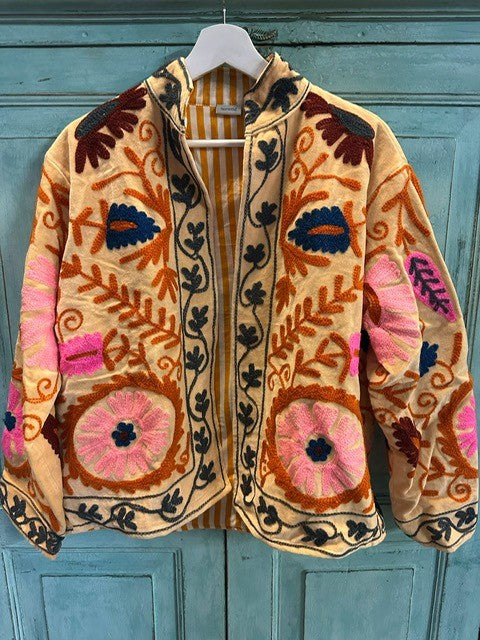 Anouska jakke velur med broderier nude