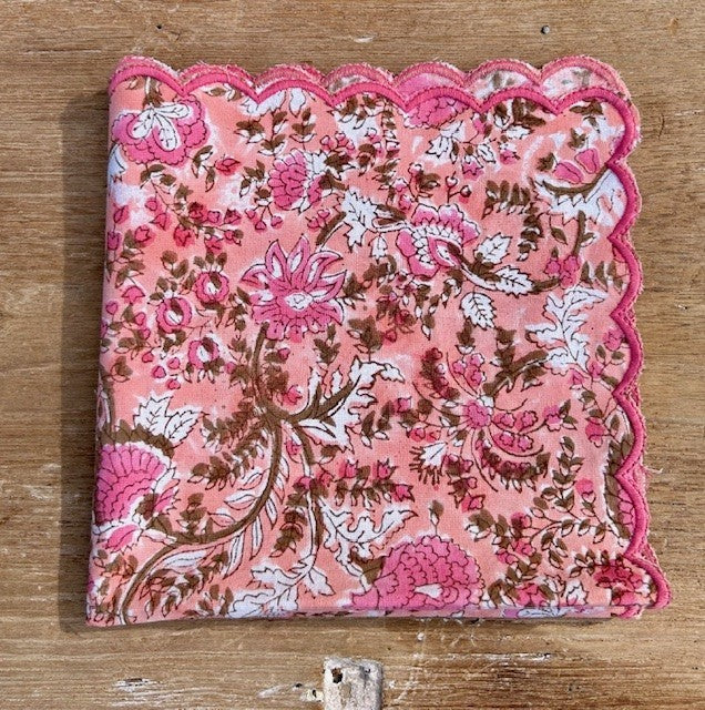 Serviett blokktrykket Fleur peach