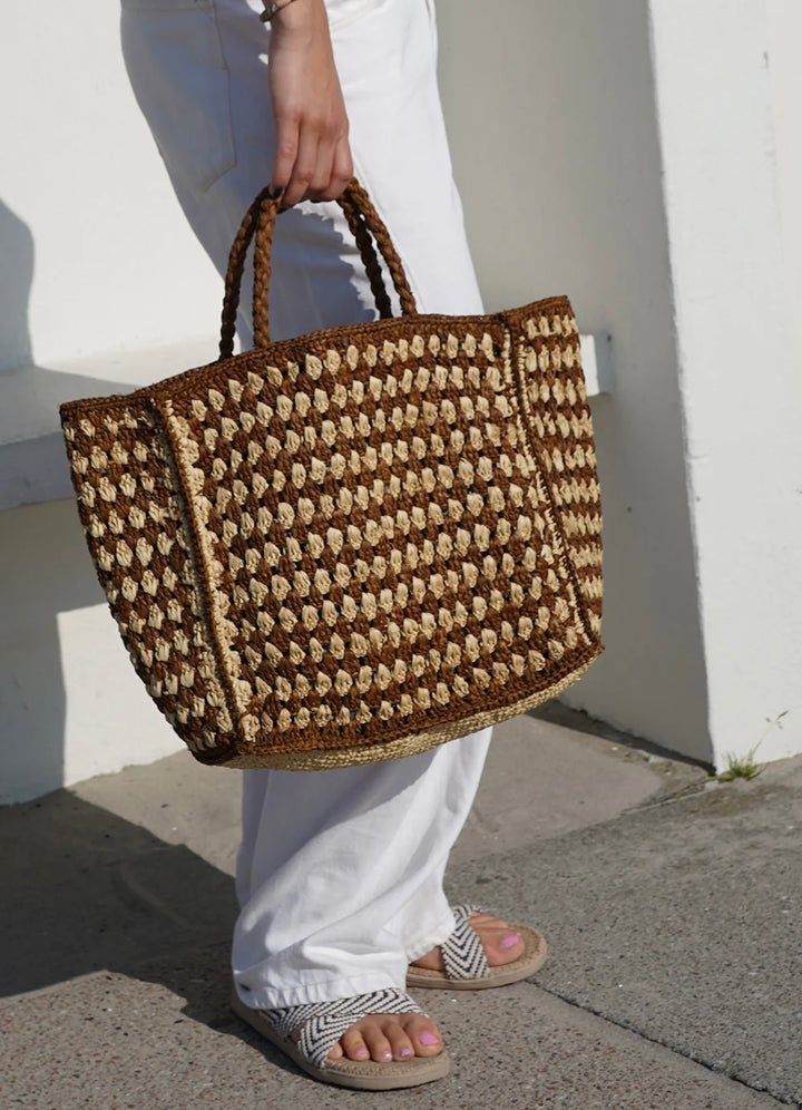 Farella heklet bag raffia natural/kanel