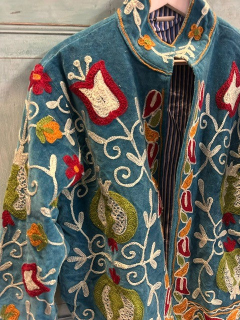 Anouska jakke velur med broderier petroleum