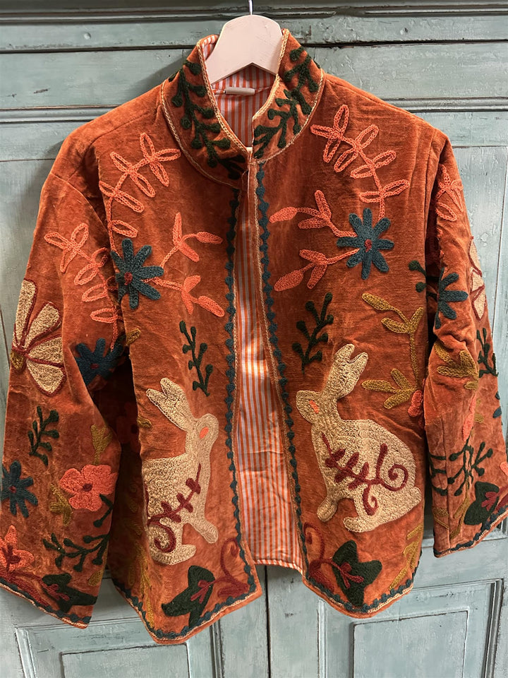 Anouska jakke velur med broderier rust