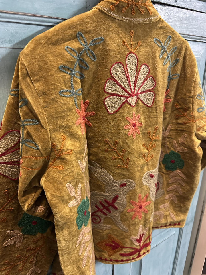 Anouska jakke velur med broderier olive