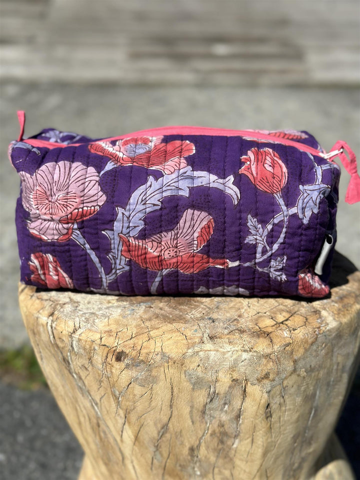 Toalettmappe blokktrykket ink blue terra