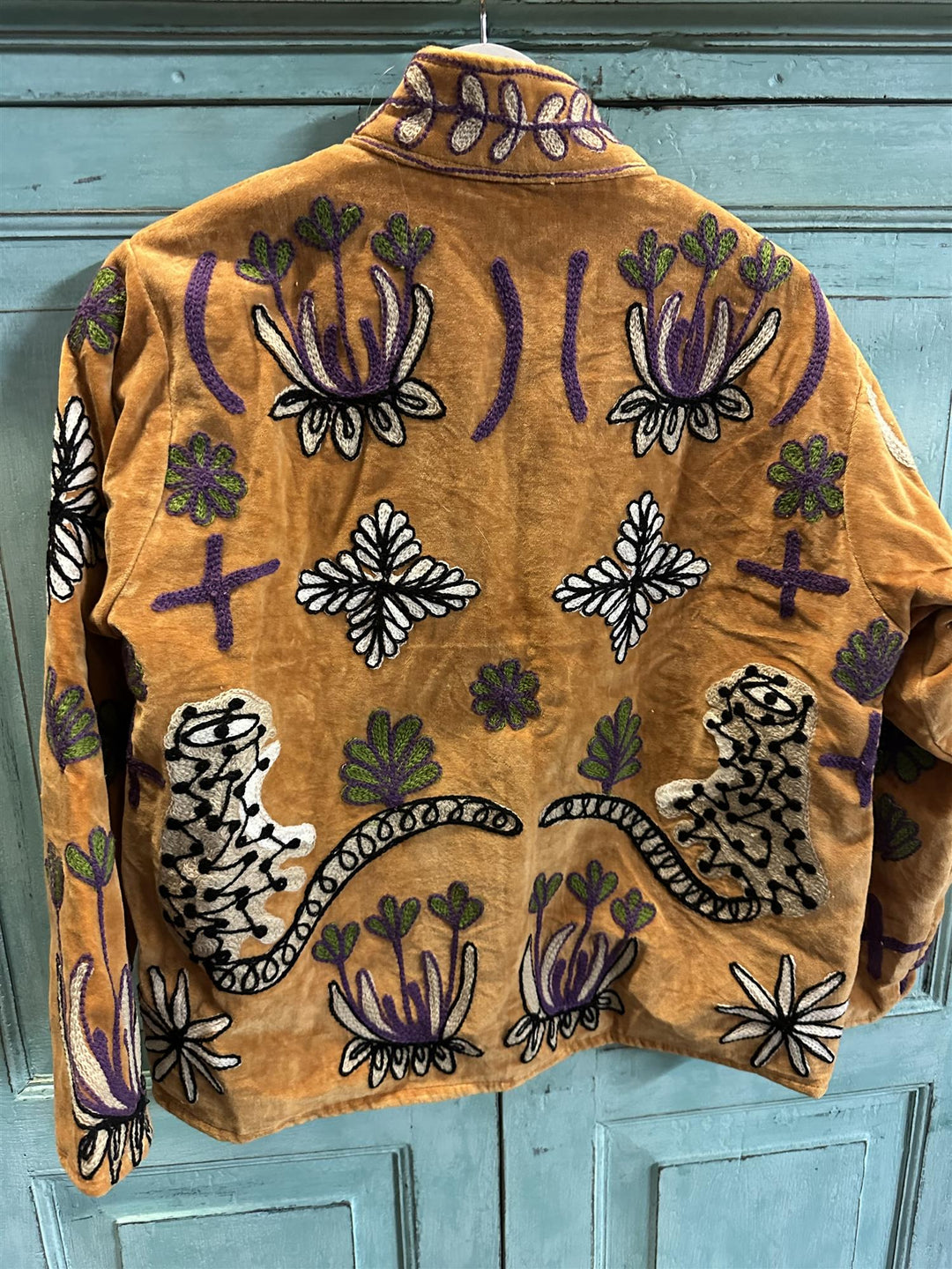 Anouska jakke velur med broderier apricot