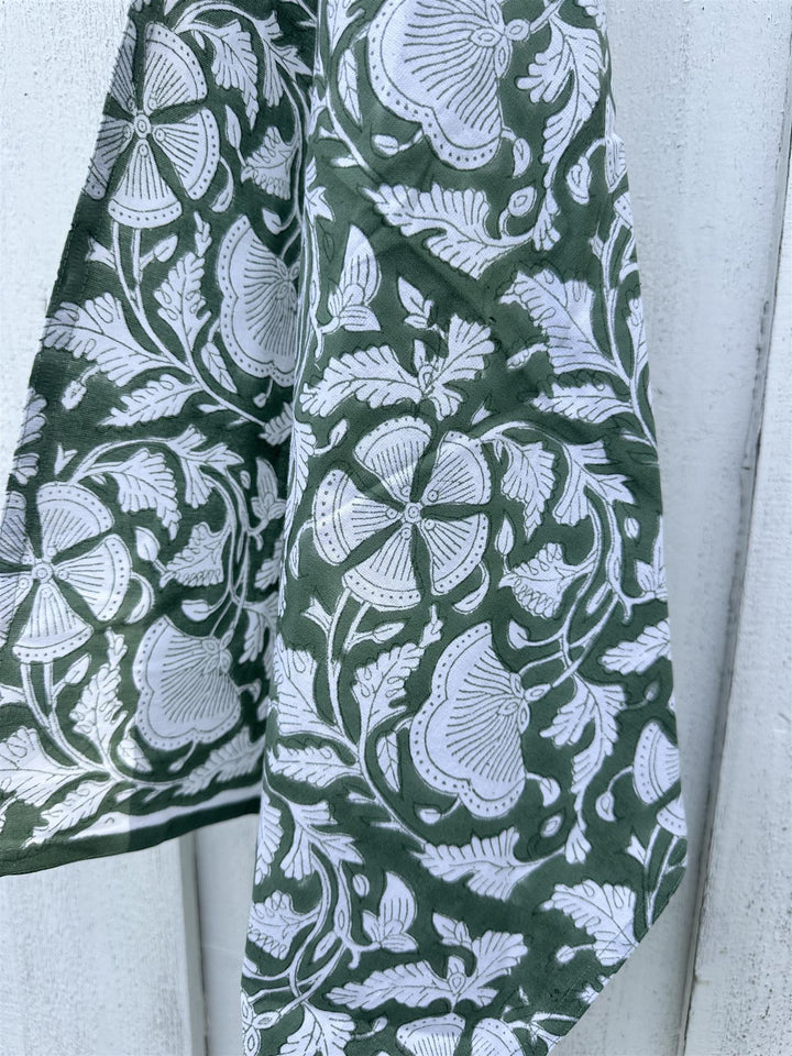 Kjøkkenhåndkle blokkprint grønn