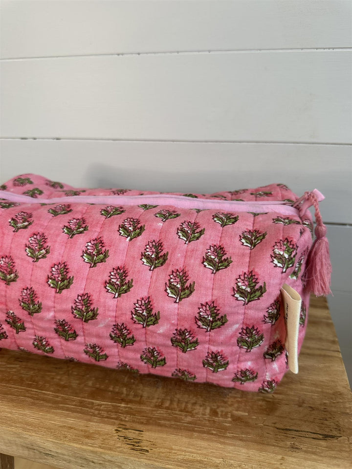 Toalettmappe blokktrykket Clementine pink