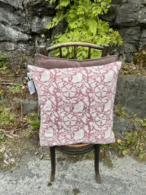 Putetrekk 100% lin blokktrykket mønster 50x50 cm natur & old rose