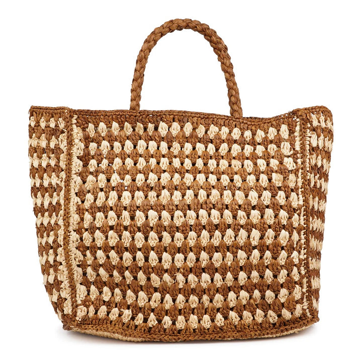 Farella heklet bag raffia natural/kanel
