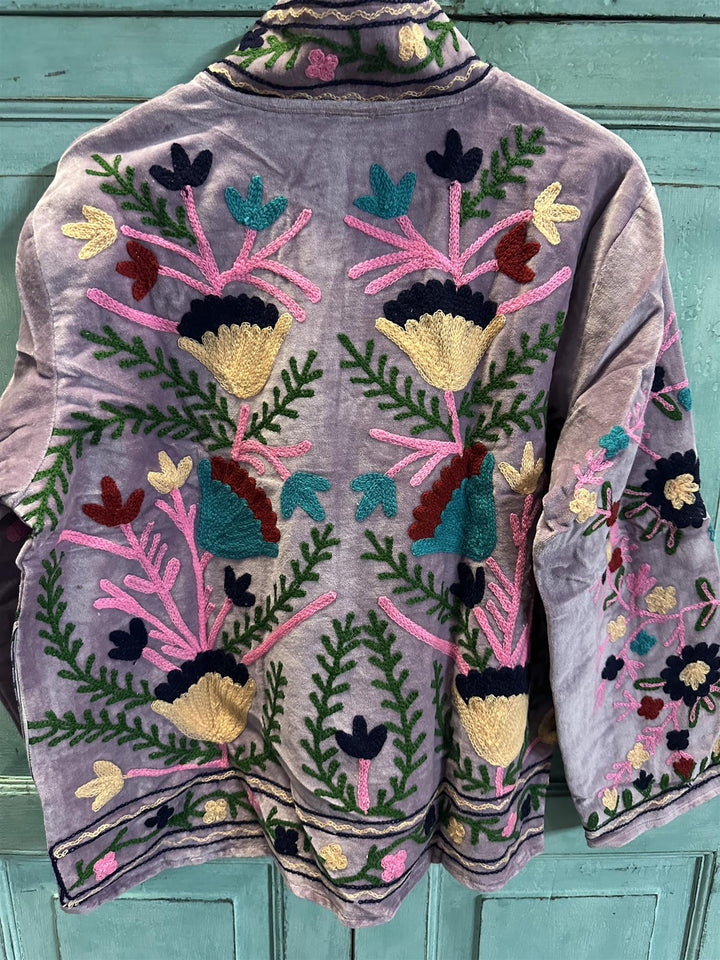 Anouska jakke velur med broderier light purple