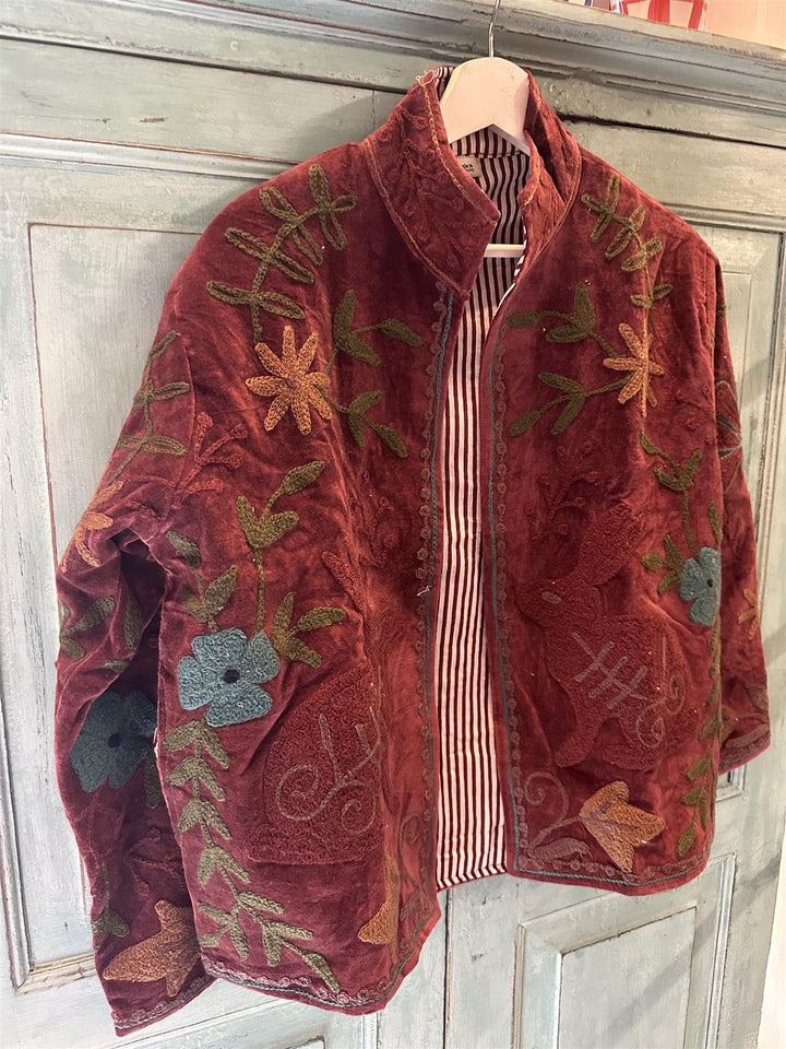Anouska jakke velur med broderier burgundy