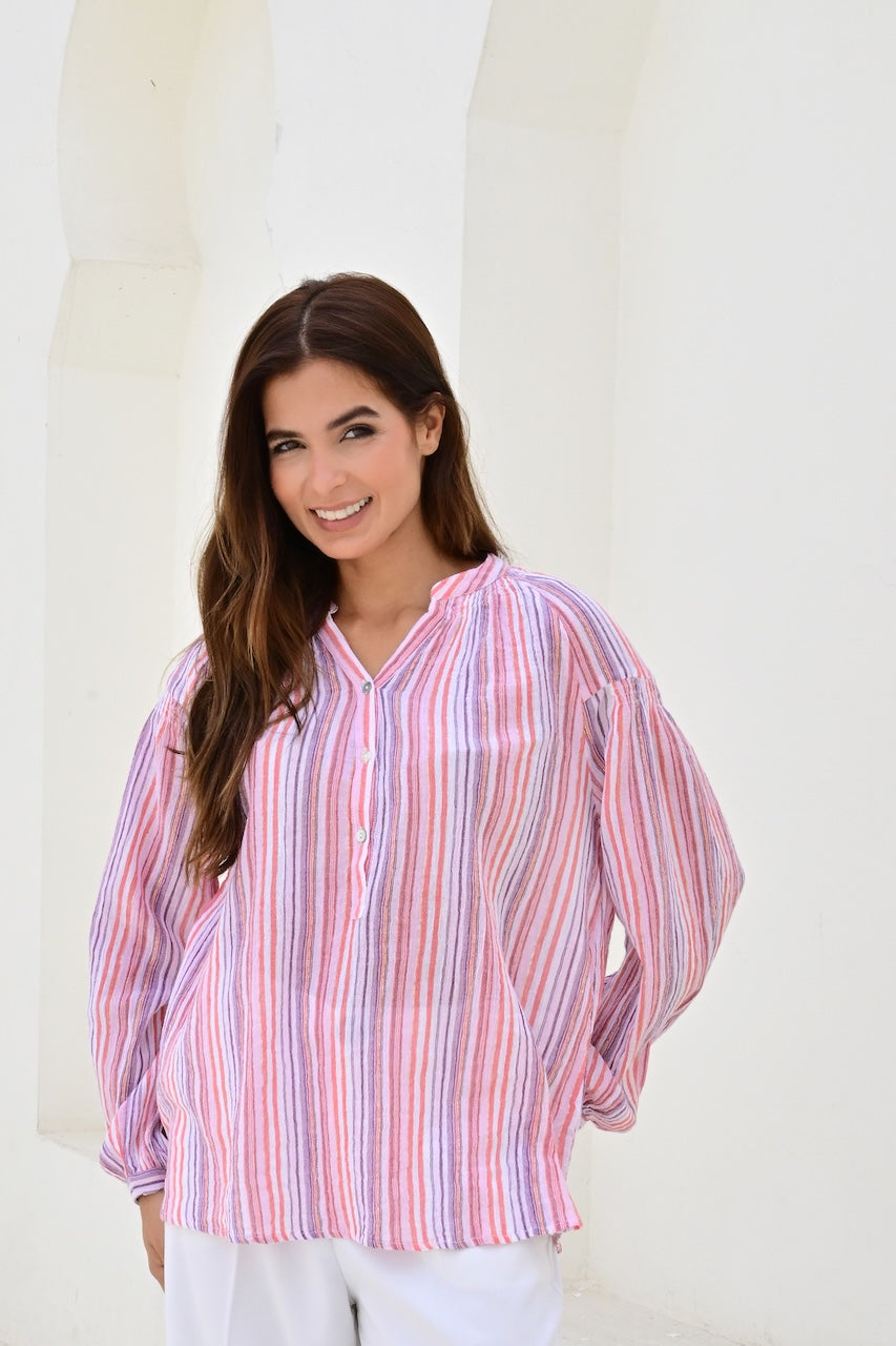 Marseille bluse stripe purple