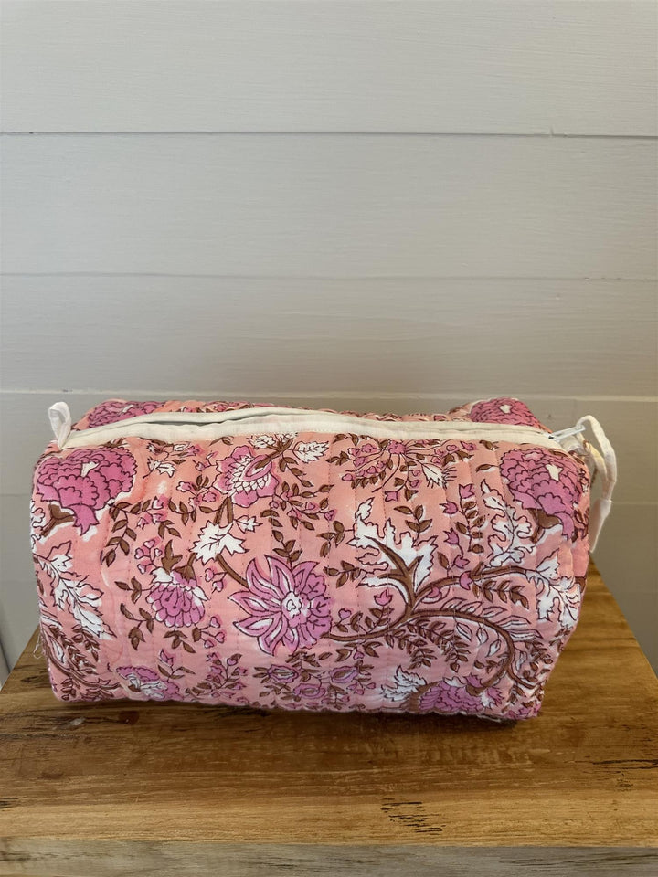 Toalettmappe blokktrykket Fleur pink