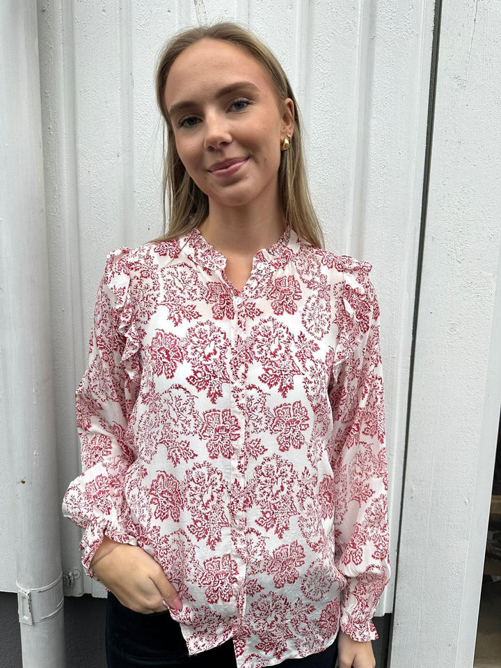 Alexandra bluse rød/hvit