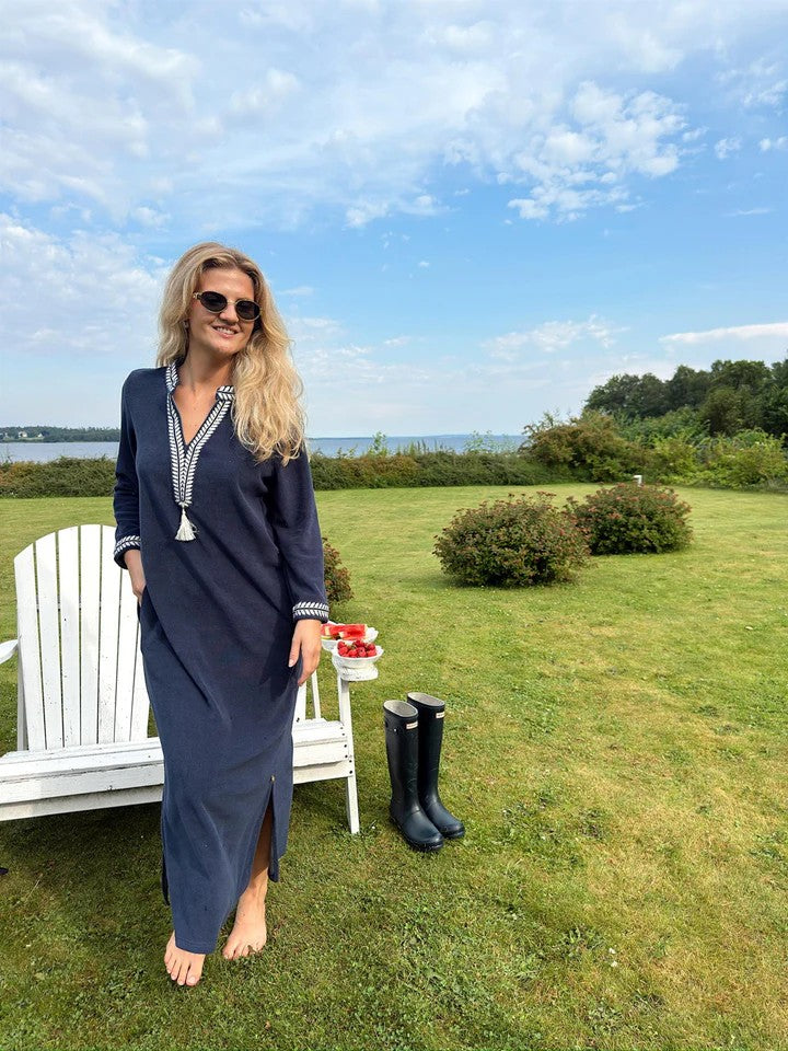 Kaftan lang kjole navy