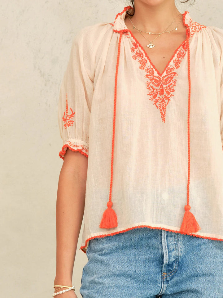 Talia topp med broderier beige/orange