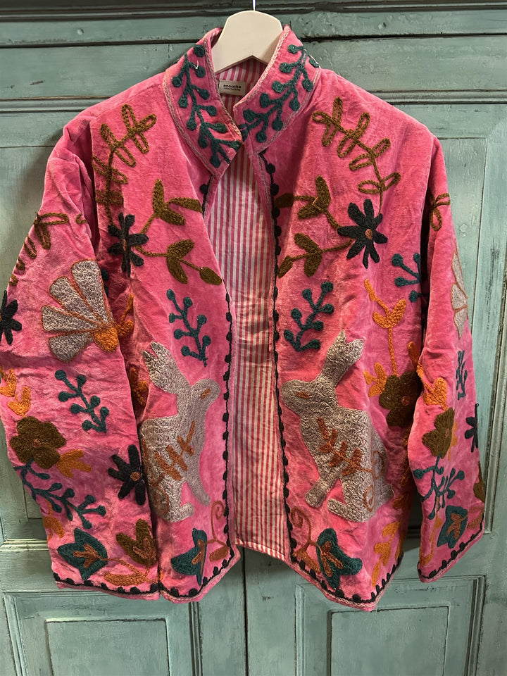 Anouska jakke velur med broderier pink