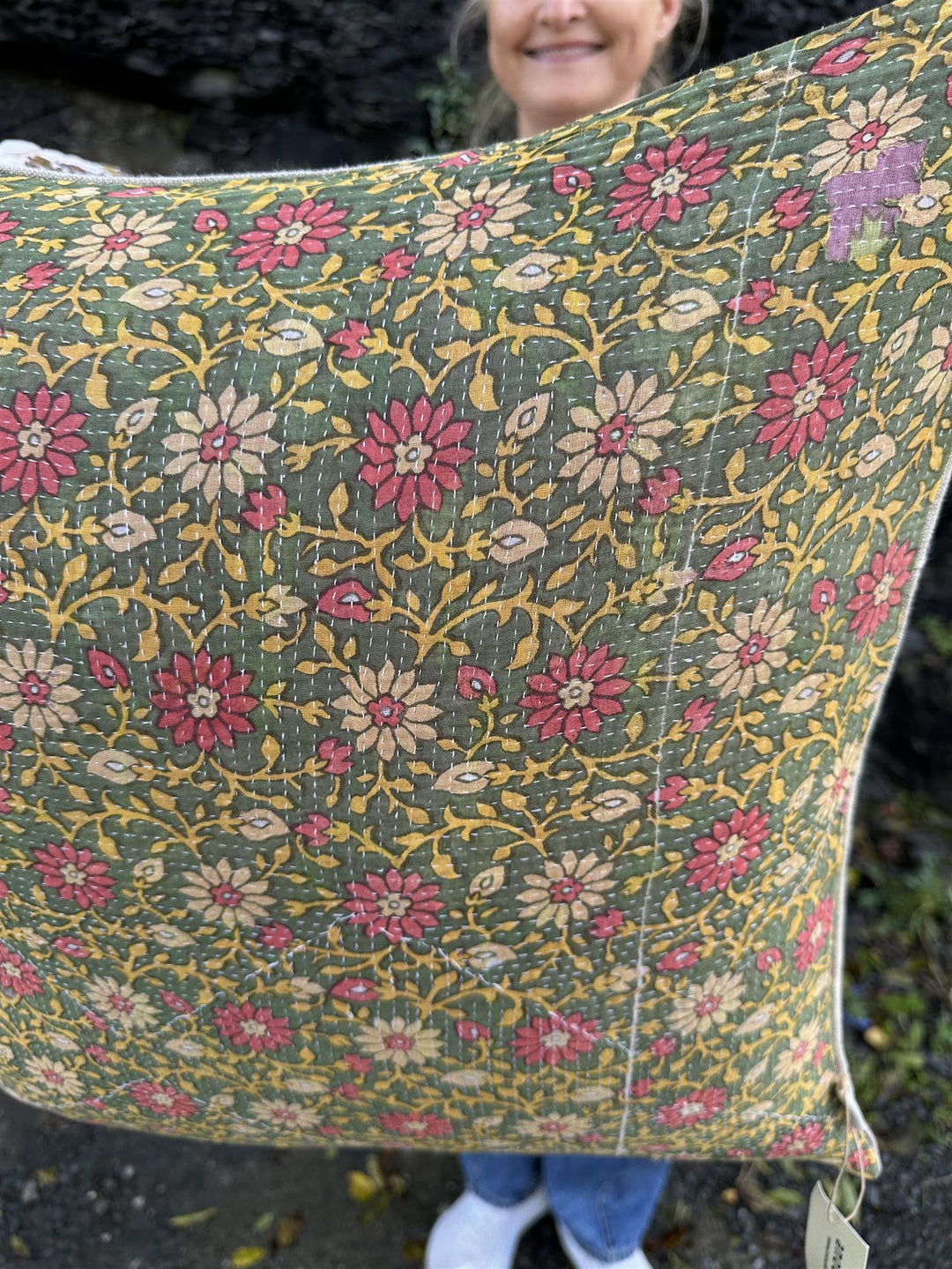 Putetrekk vintage kantha 50x50 cm Nr 95