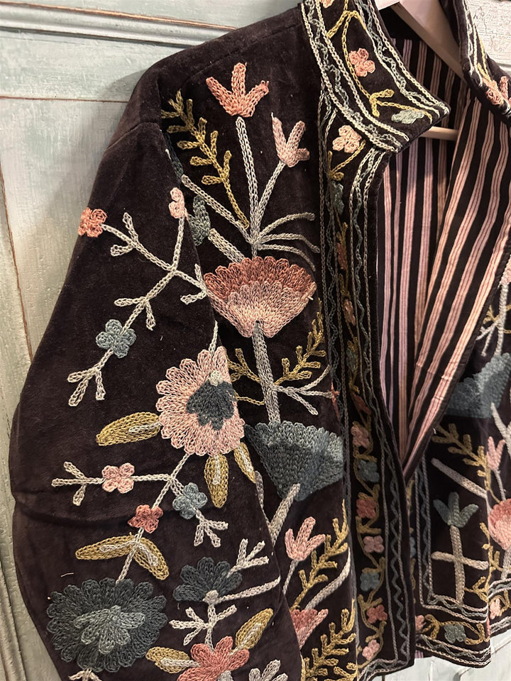 Anouska jakke velur med broderier black