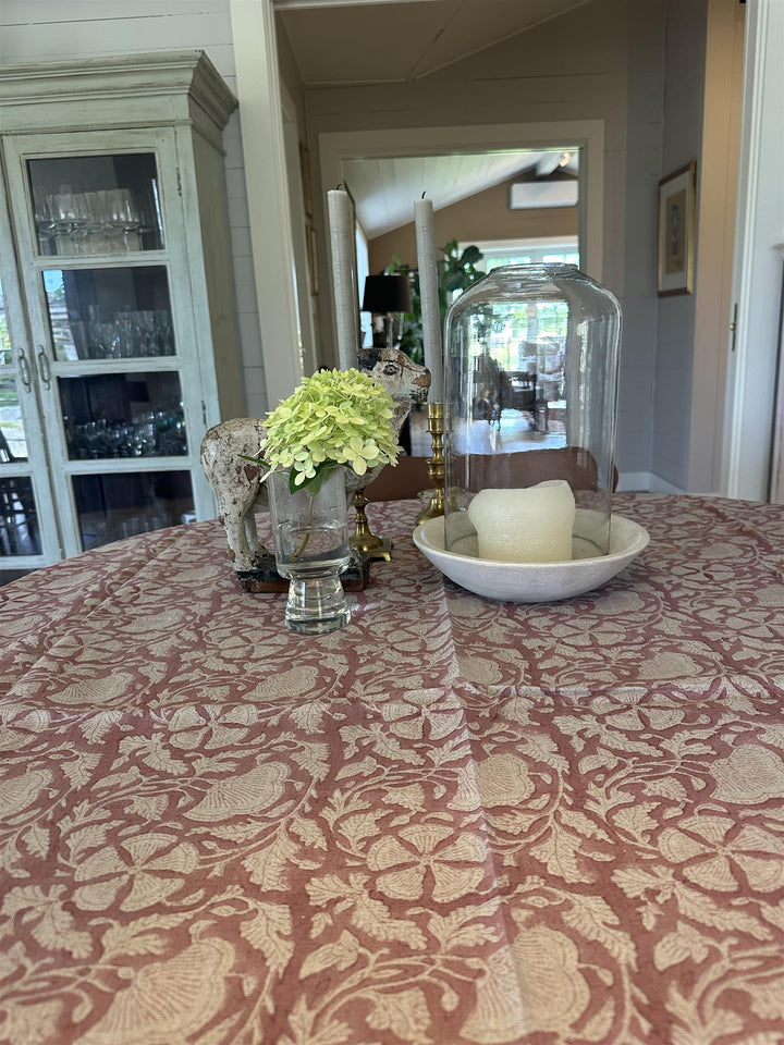 Duk 100% lin blokktrykket mønster 150x350 cm old rose
