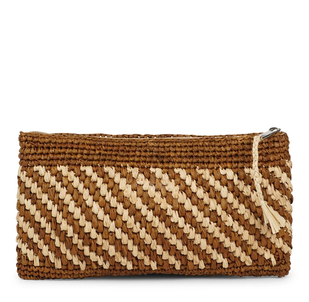 Mimose clutch raffia cinnamon/ nut