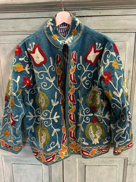 Anouska jakke velur med broderier petroleum