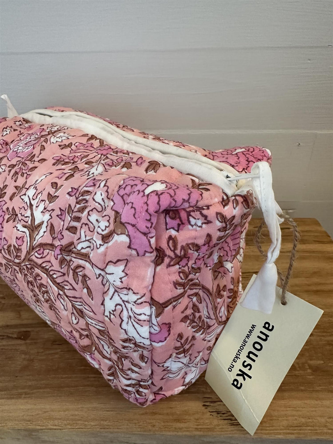 Toalettmappe blokktrykket Fleur pink