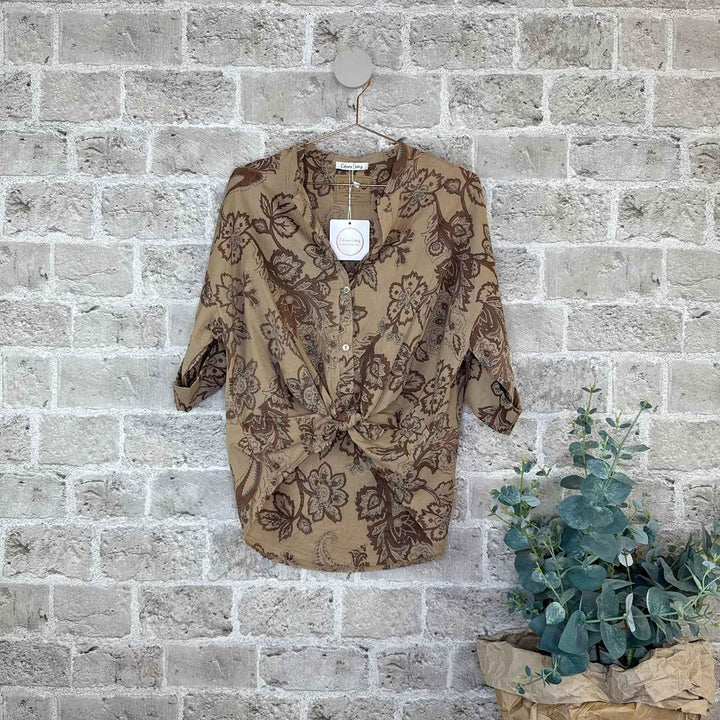 Mallie mønstret bluse camel