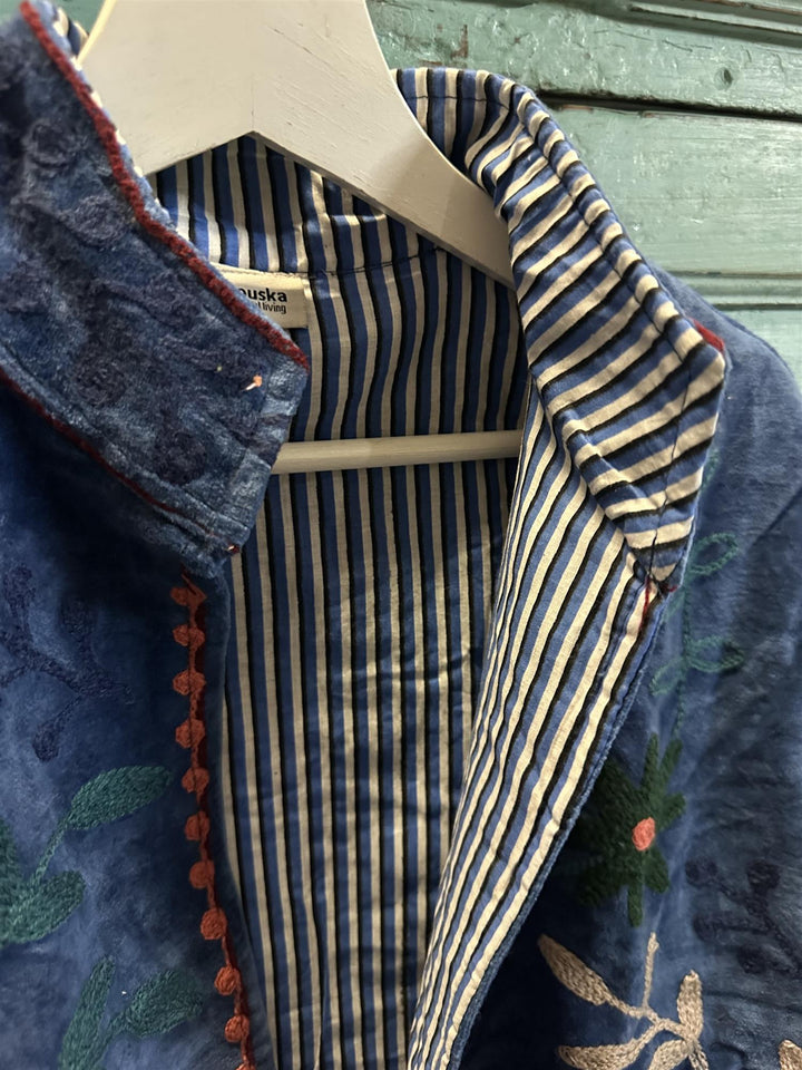 Anouska jakke velur med broderier blue