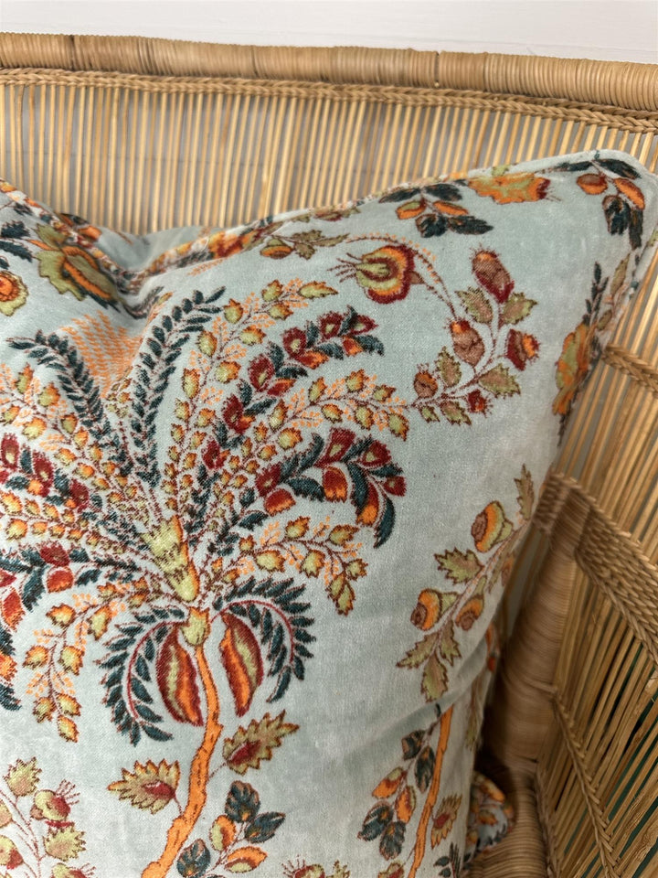 Putetrekk 50 x 50 cm velur blomster light blue