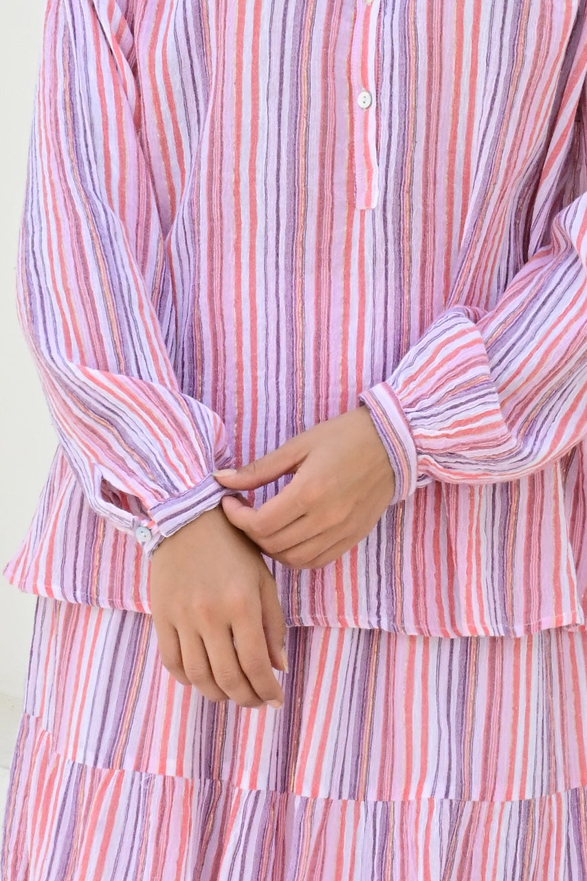 Marseille bluse stripe purple