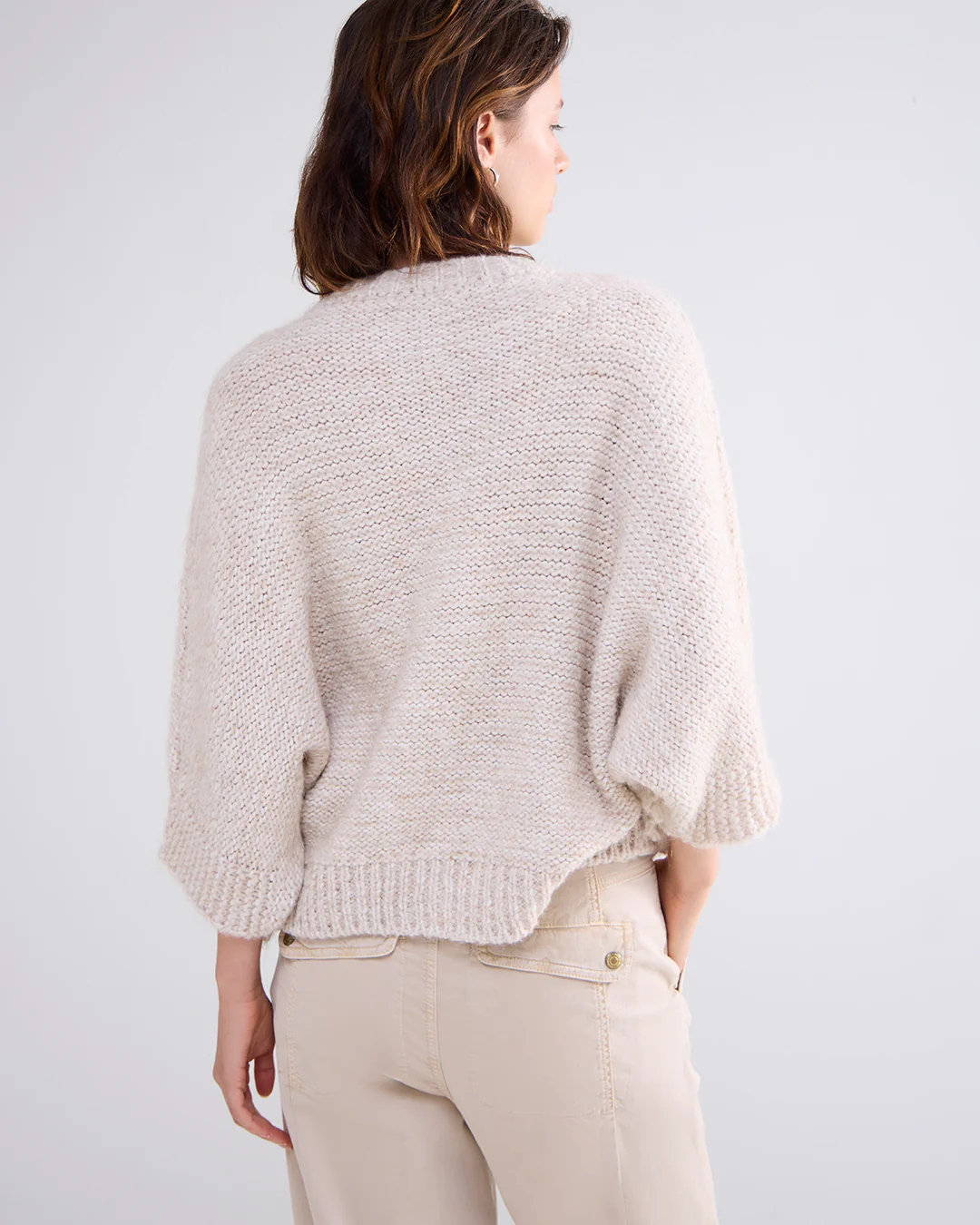 Cardigan 3/4 sleeve frynset ivory