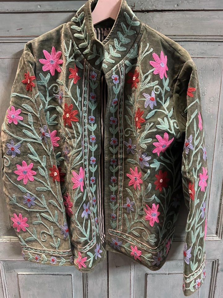 Anouska jakke velur med broderier grønn