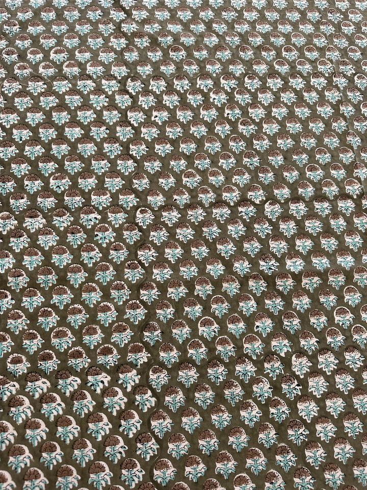 Duk Margot mosegrønn & turkis 150 x 250 cm blokktrykket