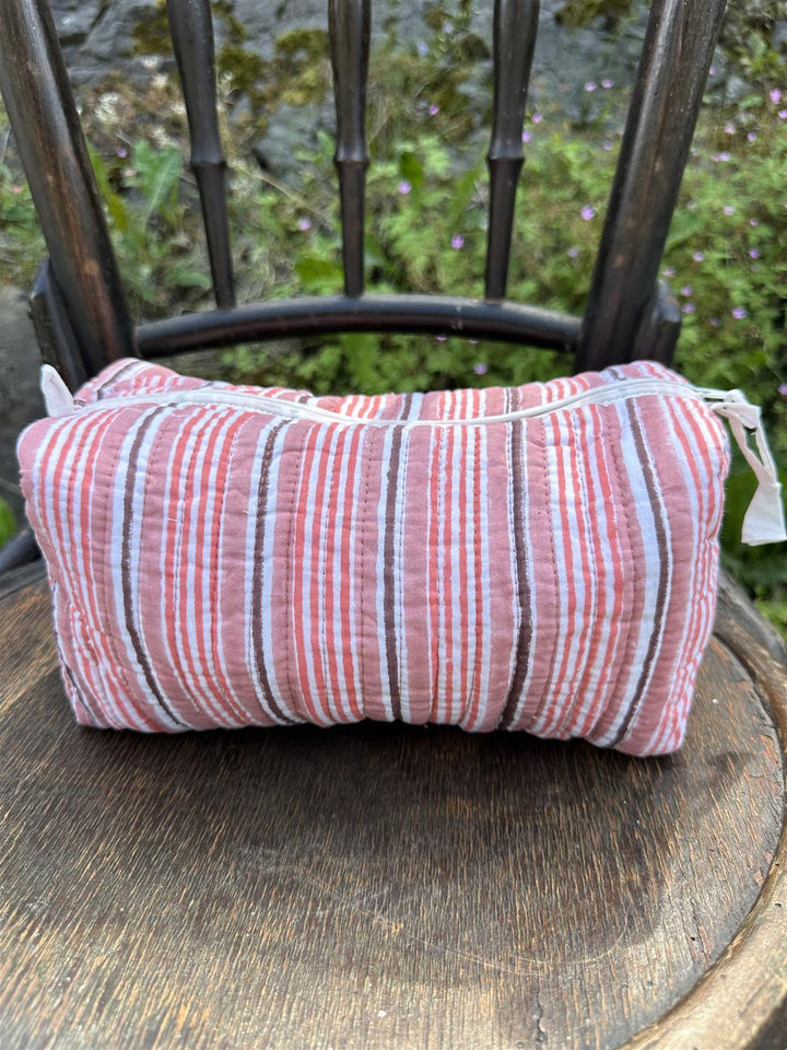 Toalettmappe blokktrykket stripe reds