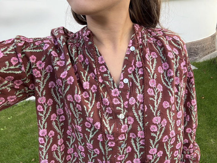 Kara bluse brun & rosa