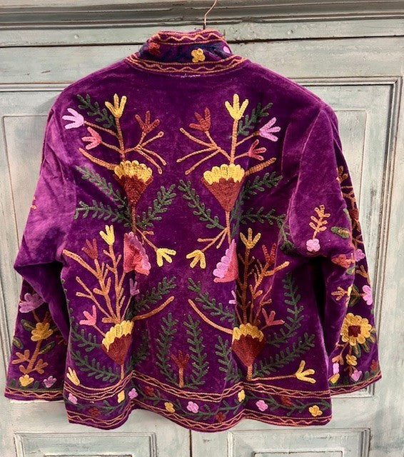 Anouska jakke velur med broderier purple