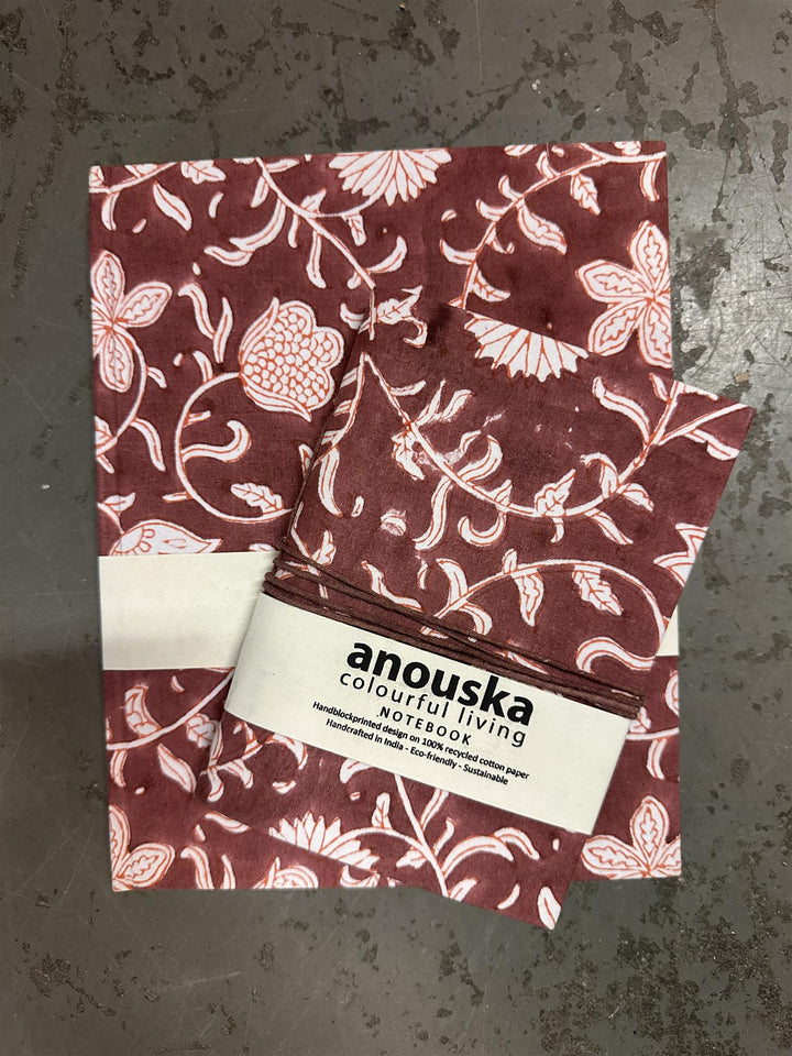 Notatbok small blokktrykket omslag plomme