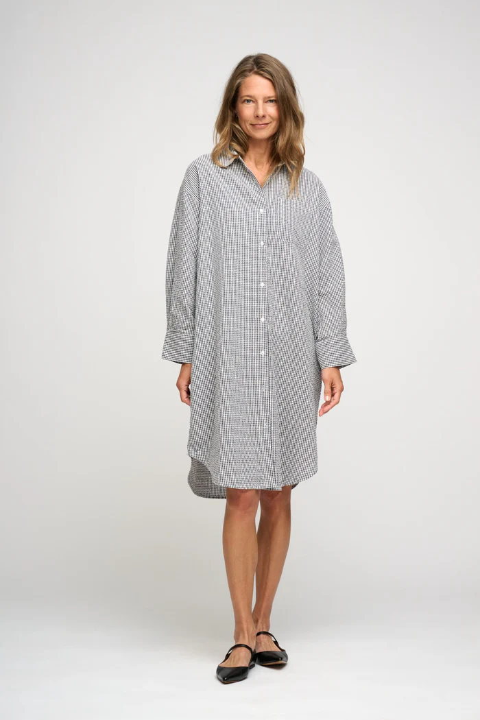 Haven shirtdress gingham ecru/navy