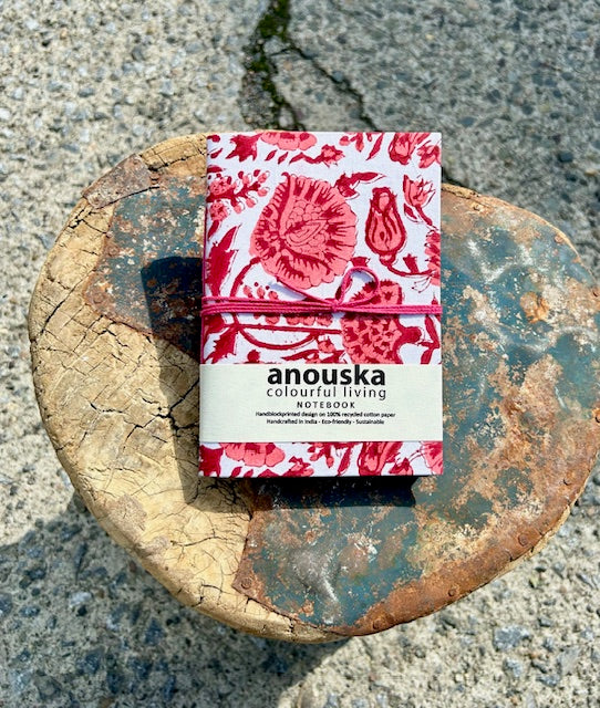 Notatbok small blokktrykket omslag raspberry