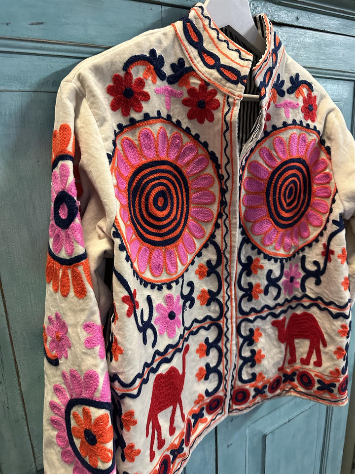 Anouska jakke velur med broderier off white neon pink