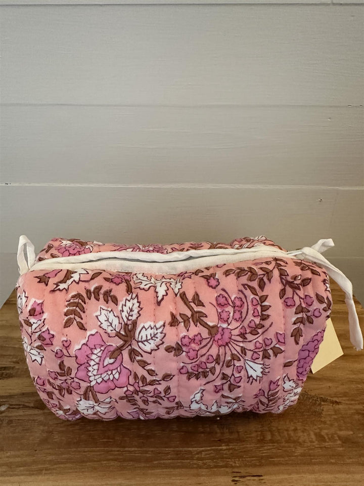 Sminkepung blokktrykket Fleur pink