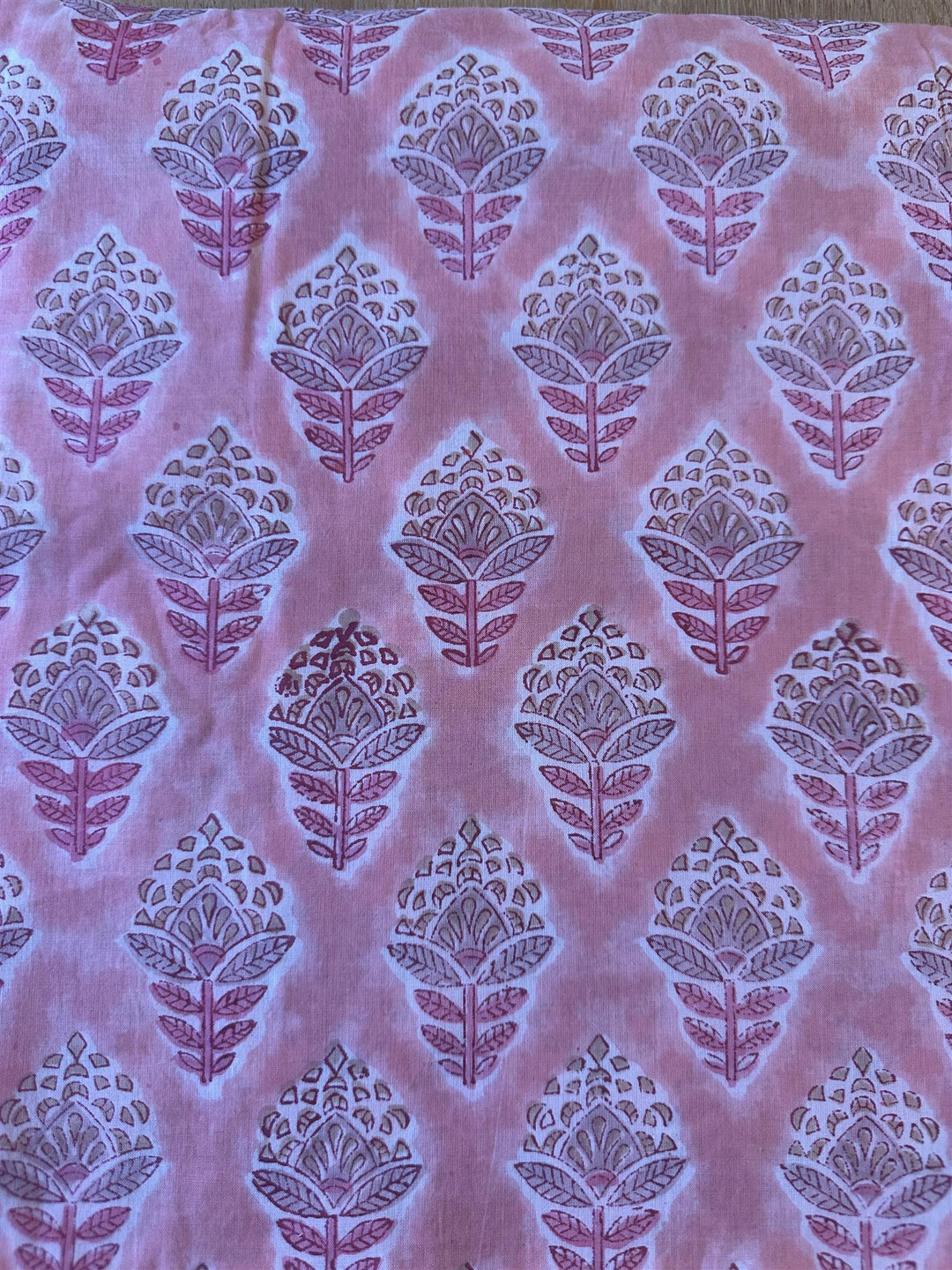 Blokktrykket stoff i metervare 10 meter lengde coral