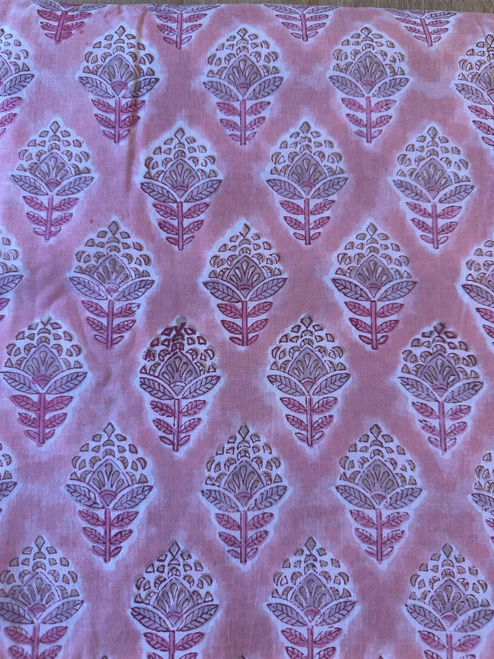 Blokktrykket stoff i metervare 10 meter lengde coral