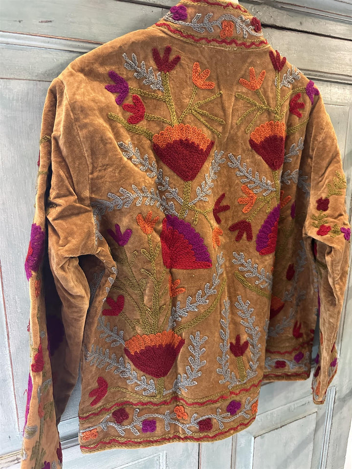 Anouska jakke velur med broderier olive