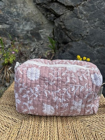 Toalettmappe blokktrykket mauve