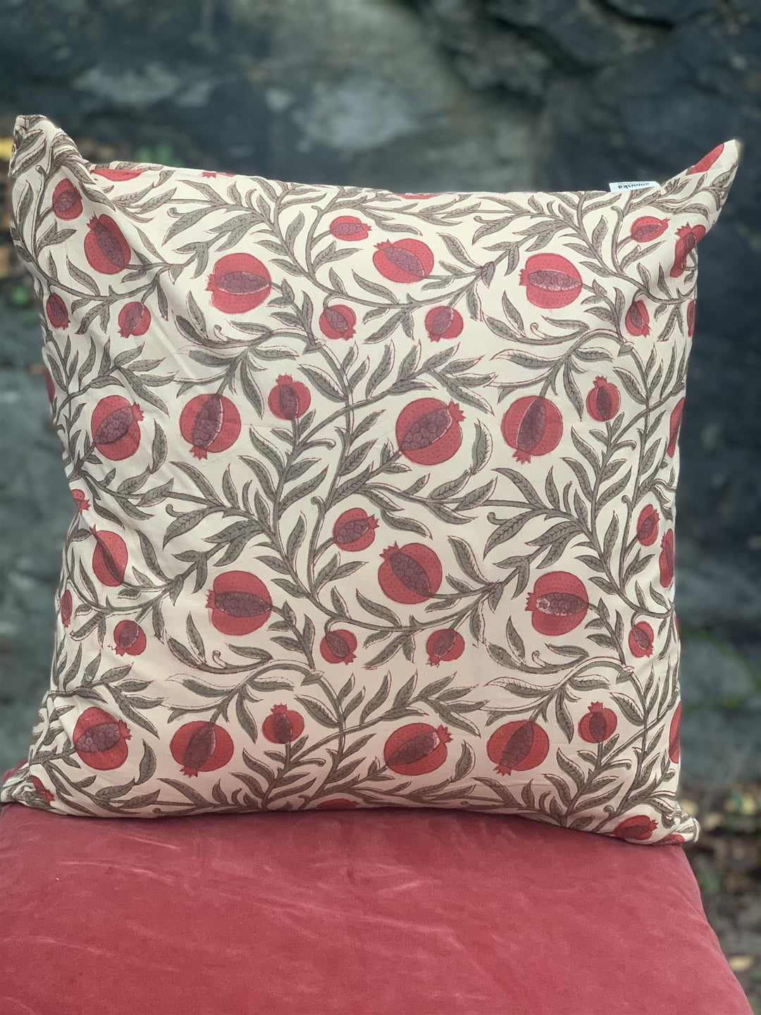 Putetrekk 50 x 50 cm blokktrykket bomull pomegranate