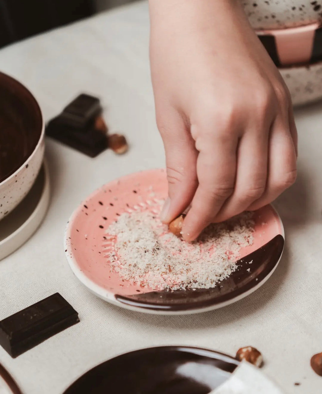 Rivjern keramikk pink/choco dip