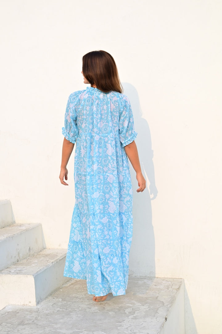 Lyon kjole lang ocean blue